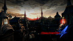 3d artist_request building capcom city cloud copyright_name devil_may_cry devil_may_cry_(series) devil_may_cry_4 dusk logo no_humans official_art official_wallpaper scenery sky source_request text_focus tower tsuchibayashi_makoto wallpaper window yoshikawa_tatsuya rating:General score:2 user:danbooru