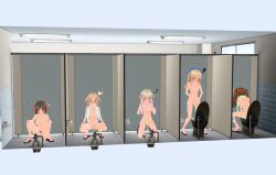 5girls blonde_hair blush breasts brown_hair censored flat_chest medium_breasts mosaic_censoring multiple_girls nipples peeing pubic_hair pussy red_ribbon ribbon small_breasts squat_toilet squatting tagme toilet rating:Explicit score:7 user:Road50