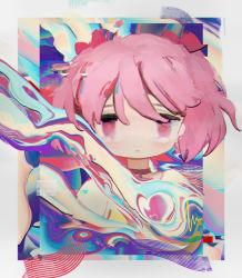  1girl absurdres ciel_(paradis47) distortion heartbeat highres kaname_madoka looking_at_viewer magical_girl mahou_shoujo_madoka_magica mahou_shoujo_madoka_magica_(anime) pink_eyes pink_hair portrait solo surreal tearing_up twintails  rating:Sensitive score:2 user:danbooru