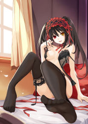 10s 1girl bed bedroom black_hair black_thighhighs breasts choker date_a_live feet female_focus full_body hair_ornament heterochromia highres indoors jewelry lace lace-trimmed_legwear lace_trim lingerie long_hair long_twintails looking_at_viewer medium_breasts necklace nightgown no_bra no_panties open_clothes pepsimen red_eyes removing_bra sitting smile soles solo symbol-shaped_pupils thighhighs toes tokisaki_kurumi twintails underwear underwear_only window yellow_eyes rating:Questionable score:89 user:Xander