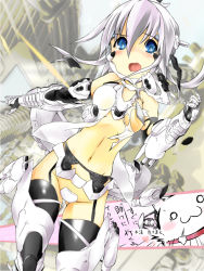  1girl :3 armored_core armored_core:_for_answer blue_eyes blush breasts female_focus from_software mecha_musume navel open_mouth outdoors sky solo spirit_of_motherwill standing strayed white_glint 