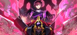  1boy artist_request ascot black_gloves black_hair black_sky coat code_geass code_geass:_lost_stories crossed_arms energy_barrier energy_shield explosion extra_eyes eye_trail game_cg geass gloves glowing glowing_eye glowing_eyes grin hair_between_eyes hands_up happy lelouch_vi_britannia light_trail long_sleeves looking_at_viewer male_focus mecha night non-web_source official_art outdoors purple_coat purple_eyes red_eyes robot shinkirou short_hair sidelocks sky smile smoke solo straight-on teeth underlighting upper_body v-shaped_eyebrows white_ascot zero_(code_geass)  rating:General score:1 user:AngryZapdos