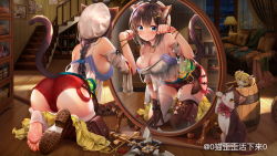 1girl animal_ears ass atelier_(series) atelier_ryza atelier_ryza_1 breasts cat cat_ears cat_tail cleavage hat kemonomimi_mode large_breasts mwwhxl paw_pose reisalin_stout short_shorts shorts solo tail thighs rating:Questionable score:25 user:danbooru