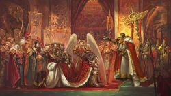  6+boys adeptus_custodes angel_wings angron armor armor_of_mars_(warhammer) armored_boots bald banner beard black_facial_hair black_hair black_legion blonde_hair blood_angels boots breastplate butchers_nails cape ceremony character_name cloak closed_mouth colored_skin commentary constantin_valdor coronation couter cuirass death_guard emperor&#039;s_children emperor_of_mankind english_commentary eye_of_horus_(warhammer) facepaint facial_hair facial_tattoo feathered_wings from_side fulgrim gauntlets gem gold gold_armor greaves grey_armor grey_hair highres holding holding_polearm holding_tray holding_weapon hood hooded_cloak horus_lupercal imperial_fists indoors jaghatai_khan kheljay kneeling laurel_crown leg_armor leopard_pelt lightning_bolt_symbol long_hair long_mustache looking_at_another lorgar_aurelian magnus_the_red malcador_the_sigillite male_focus marble_(stone) marble_sculpture mature_male missing_eye mohawk mortarion mouth_hold multiple_boys mustache ornate_armor pauldrons pelt pelvic_curtain pink_cape polearm power_armor primarch red_carpet red_curtains red_gemstone red_hair red_plume red_skin regalia_resplendent rerebrace rogal_dorn roman_numeral royal_robe sanguinius sheath sheathed short_hair shoulder_armor sitting snow_leopard_pelt standing straight-on tattoo the_armor_of_the_word the_auric_armor the_barbaran_plate the_gilded_panoply the_horned_raiment the_serpent&#039;s_scales_(warhammer) thousand_sons three_quarter_view topknot tray warhammer_40k weapon white_hair white_scars white_wings wildfire_panoply wings wolf word_bearers world_eaters 