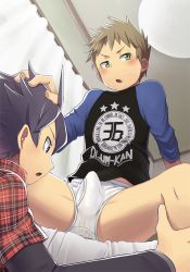 2boys bed blush briefs bulge erection erection_under_clothes hand_on_another&#039;s_head kine_(artist) male_focus male_underwear multiple_boys penis shota tagme underwear yaoi rating:Explicit score:66 user:harucho