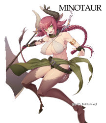 1girl axe breasts dougan_calpis_con green_eyes huge_breasts minotaur monster_girl pink_hair solo weapon rating:Questionable score:24 user:railbreaker