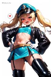  1girl ai-generated blonde_hair highres latex long_hair miniskirt skirt solo_focus  rating:Questionable score:6 user:Favorites_best_uplouds_2