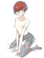  1girl breasts creatures_(company) game_freak glasses highres multicolored_hair nintendo nipples nude penny_(pokemon) pokemon pokemon_sv small_breasts solo  rating:Explicit score:156 user:BlackcrowR