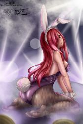  1girl animal_ears ass bare_shoulders blush breasts brown_pantyhose erza_scarlet fairy_tail fake_animal_ears from_behind highres leotard long_hair looking_at_viewer pantyhose playboy_bunny rabbit_ears rabbit_girl rabbit_tail red_eyes red_hair sideboob sitting solo tail tenlann wariza  rating:Sensitive score:34 user:Diaoul