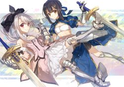 2girls alternate_hairstyle armor armored_boots armored_dress artoria_pendragon_(all) artoria_pendragon_(fate) black_hair black_ribbon blue_ribbon blush boots chocoan cosplay detached_sleeves excalibur_(fate/stay_night) fate/grand_order fate/kaleid_liner_prisma_illya fate/stay_night fate/unlimited_codes fate_(series) gauntlets hair_ornament hair_ribbon hairclip holding_hands illyasviel_von_einzbern long_hair magical_girl md5_mismatch miyu_edelfelt multiple_girls ponytail prisma_illya red_eyes resolution_mismatch ribbon saber_(fate) saber_(fate)_(cosplay) saber_lily saber_lily_(cosplay) smile source_larger sword weapon yellow_eyes rating:Sensitive score:9 user:danbooru