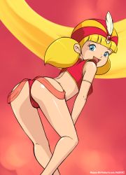 1girl arabian_clothes artist_name ass bare_arms bare_legs bare_shoulders blonde_hair blue_eyes eyelashes female_focus happy_birthday highres inspector_gadget loli looking_at_viewer looking_back panties penny_(inspector_gadget) pepipopo red_panties shiny_skin solo twintails underwear rating:Questionable score:69 user:Domestic_Importer