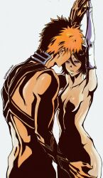  black_hair bleach couple floppydisk7000 highres kuchiki_rukia kurosaki_ichigo nude orange_hair 