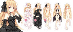 10s 1girl barefoot bed_sheet black_dress black_thighhighs blonde_hair breasts dakimakura_(medium) detached_sleeves dress from_above gothic_lolita hair_ornament hand_in_own_hair konjiki_no_yami loading_(verjuice) lolita_fashion long_hair lying multiple_views nipples nude on_back on_side purple_ribbon pussy red_eyes ribbon small_breasts thighhighs to_love-ru to_love-ru_darkness uncensored white_dress white_thighhighs rating:Explicit score:26 user:danbooru