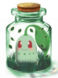 3d bottle_meme_(pixiv) chikorita cork creatures_(company) game_freak gen_2_pokemon grass in_container jar nintendo no_humans pokemon pokemon_(creature) popo_xxx rating:Sensitive score:18 user:danbooru