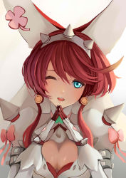  1girl ;d absurdres aqua_eyes bad_hands breasts cleavage dress elphelt_valentine guilty_gear guilty_gear_xrd gyakushuu_no_hoshiumi hat highres one_eye_closed open_mouth pink_hair smile solo wedding_dress  rating:Sensitive score:17 user:danbooru