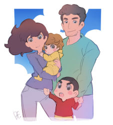  2boys 2girls age_difference bf._(sogogiching) brown_hair child contrapposto crayon_shin-chan family father_and_daughter father_and_son height_difference long_hair long_sleeves looking_at_viewer mature_female mother_and_daughter mother_and_son multiple_boys multiple_girls nohara_himawari nohara_hiroshi nohara_misae nohara_shinnosuke open_mouth ponytail sky standing usui_yoshito  rating:General score:43 user:danbooru