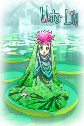 flower green_eyes highres hijab islam leaf lily_(flower) muslim pond scarf water rating:Sensitive score:0 user:SonozakiMion