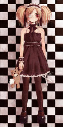 blonde_hair bow cuffs dress eyepatch flat_chest frown hairband lace mary_janes messiah messiah_cage pantyhose platform_footwear red_eyes ribbon scissors shoes short_hair solo standing stuffed_animal stuffed_toy teddy_bear twintails wristband rating:Sensitive score:5 user:danbooru