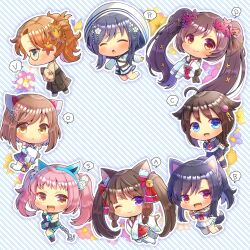  6+girls :d ;) ^_^ abyss_horizon ahoge anchor animal_ears azur_lane bell black_footwear black_gloves black_hair black_jacket black_sailor_collar black_skirt black_socks blue_eyes blue_neckerchief blue_oath boots braid breasts brown_eyes brown_flower brown_footwear brown_hair brown_kimono chain character_request check_character check_copyright cleavage closed_eyes commentary_request commission copyright_request crop_top crossover diagonal_stripes dice_hair_ornament fang fingerless_gloves floral_background flower gloves guardian_project hair_bell hair_flaps hair_flower hair_ornament headgear highres hood hood_up hooded_jacket jacket japanese_clothes jingle_bell kantai_collection kimono kneehighs kou_hiyoyo long_sleeves medium_breasts multiple_crossover multiple_girls name_connection neck_bell neckerchief off_shoulder one_eye_closed open_clothes open_jacket open_mouth parted_bangs parted_lips pink_hair pixiv_commission pleated_skirt ponytail puffy_long_sleeves puffy_short_sleeves puffy_sleeves purple_eyes purple_skirt red_eyes red_flower red_skirt sailor_collar sandals shigure_(abyss_horizon) shigure_(azur_lane) shigure_(blue_oath) shigure_(guardian_project) shigure_(kancolle) shigure_(velvet_code) shigure_(victory_belles) shigure_(warship_girls_r) shirt shoes short_sleeves single_braid skirt sleeveless sleeveless_shirt sleeves_past_wrists smile socks spoken_letter striped striped_background tail thighhighs twintails velvet_code victory_belles warship_girls_r white_flower white_jacket white_kimono white_shirt white_skirt white_sleeves white_thighhighs wide_sleeves wolf_ears wolf_girl wolf_tail zouri 