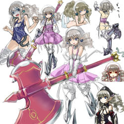  10s armor axe blue_eyes boots dress drill_hair dwarf earrings elbow_gloves flat_chest gauntlets gloves hairband jewelry panties pointy_ears queen&#039;s_blade queen&#039;s_blade_rebellion side-tie_panties sketch skj snake swimsuit thighhighs underwear weapon ymir_(queen&#039;s_blade)  rating:Questionable score:21 user:prophetpram