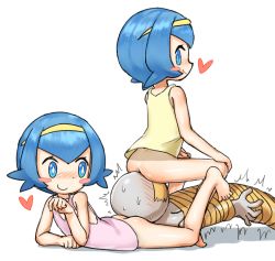  1boy 2girls ass bald bare_arms bare_shoulders between_buttocks blue_eyes blue_hair blush blush_stickers bottomless bound butt_crack choreuny_hyamkeu closed_mouth creatures_(company) femdom ffm_threesome full_body gag game_freak group_sex hair_between_eyes harper_(pokemon) head_on_ass highres improvised_gag loli multiple_girls nintendo nose_blush pokemon pokemon_(anime) pokemon_sm_(anime) profile rope sarah_(pokemon) shirt siblings simple_background sitting sitting_on_face sitting_on_person smile tape tape_gag threesome tied_up twins white_background white_shirt  rating:Questionable score:93 user:Domestic_Importer