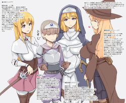 1boy 3girls :d abubu armor aunt_and_nephew blonde_hair blue_eyes bracer breasts breasts_apart brother_and_sister brown_hair capelet circlet clenched_hands closed_eyes corset cross cross_necklace habit hair_over_eyes hand_on_hilt hat jewelry large_breasts long_hair mother_and_son multiple_girls necklace nun open_mouth original rapier sheath sheathed short_hair shota siblings skirt smile staff sword translated weapon witch_hat rating:Sensitive score:44 user:danbooru