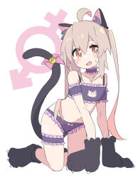 1girl absurdres ahoge all_fours alternate_costume animal_ears animal_hands black_bra black_panties black_sleeves blush bow bow_panties bra bridal_garter brown_eyes cat_cutout cat_ears cat_lingerie cat_tail choker cleavage_cutout clothing_cutout commentary detached_sleeves frilled_bra frilled_choker frilled_panties frilled_sleeves frills full_body gloves highres light_brown_hair long_hair looking_at_viewer male-female_symbol meme_attire onii-chan_wa_oshimai! open_mouth oyama_mahiro panties paw_gloves paw_shoes short_sleeves solo sweatdrop tail teira_(ooxoo) twintails underwear underwear_only white_background rating:Sensitive score:49 user:danbooru