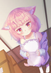 &gt;:( 1girl :t animal_ear_fluff animal_ears box cardboard_box cardigan cat_ears cat_girl cat_tail child full_body holding holding_pillow light_brown_hair long_sleeves looking_at_viewer off_shoulder open_cardigan open_clothes orange_eyes original pillow pleated_skirt pov short_hair skirt sleeves_past_wrists slit_pupils tail tears umi_suzume rating:Sensitive score:18 user:danbooru
