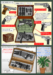 assault_rifle beretta beretta_92 beretta_92fs_inox briefcase colt&#039;s_manufacturing_company english_text extended_barrel gun handgun japanese_text leon_the_professional m16 m1911 muta_koji no_humans pistol plant potted_plant revolver rifle ruger_sp101 s&amp;w_model_19 s&amp;w_model_41 sgw_multimatch_ar-15 sites_(firearms_manufacturer) smith_&amp;_wesson spectre_m4 springfield_armory,_inc. springfield_armory_m1911-a2_sass story_time_(muta_koji) sturm,_ruger_&amp;_co. submachine_gun translation_request weapon weapon_focus weapon_profile