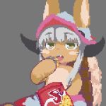 1other animal_ears animated chips_(food) eating food furry hat lowres made_in_abyss nanachi_(made_in_abyss) other_focus pixel_art potato_chips sb_(coco1) sidelocks solo video white_hair rating:Sensitive score:99 user:Dweenie