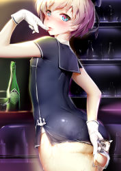 10s 1girl alcohol anchor arm_behind_back ass bar_(place) black_dress blue_eyes blush bottle breasts chalice clothes_writing colored_eyelashes covered_erect_nipples cup dress drinking_glass finger_to_mouth flat_chest from_behind gloves hat highres huge_ass kantai_collection lips loli looking_at_viewer looking_back military military_uniform naughty_face neckerchief nose_blush panties panty_peek sailor_collar sailor_dress sailor_hat shelf shiny_clothes short_dress short_hair short_sleeves shuffle_(songdatiankong) side_slit silver_hair solo thick_thighs thighs underwear uniform wet wet_clothes white_gloves white_panties wide_hips wine_bottle z1_leberecht_maass_(kancolle) rating:Questionable score:80 user:danbooru