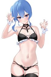  1girl :q absurdres bikini black_bikini black_thighhighs blue_eyes blue_hair blue_nails breasts cowboy_shot fawny frills hands_up highres hololive hoshimachi_suisei looking_at_viewer navel raised_eyebrows side_ponytail skindentation small_breasts solo star_(symbol) star_in_eye stomach swimsuit symbol_in_eye thighhighs tongue tongue_out transparent_background virtual_youtuber  rating:Sensitive score:5 user:danbooru