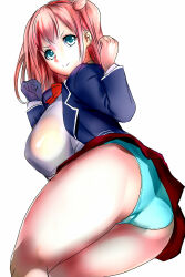  1girl absurdres ass blue_eyes breasts closed_mouth dead_or_alive dead_or_alive_5 female_focus highres honoka_(doa) huge_breasts judge_(oekaki) long_hair looking_at_viewer looking_back panties side_ponytail smile solo thighs underwear white_background 