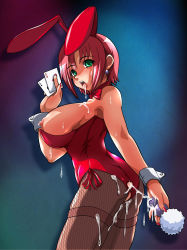  1girl anal_beads anal_tail animal_ears breasts butt_plug card censored costume fake_animal_ears fake_tail fishnets green_eyes highres nipples pantyhose playboy_bunny rabbit_ears rio_rollins saliva sex_toy short_hair solo super_blackjack tail wrist_cuffs  rating:Questionable score:24 user:Anonymous