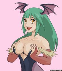  1girl animated animated_gif bare_shoulders bat_wings breasts_squeezed_together breasts capcom cleavage demon_girl elbow_gloves gloves head_wings heart long_hair marvel_vs._capcom marvel_vs._capcom_3 morrigan_aensland pantyhose redminus solo vampire_(game) watermark web_address wings yellow_eyes  rating:Questionable score:144 user:danbooru