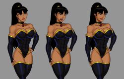  absurdres bare_shoulders black_eyes black_footwear black_hair breasts cameltoe collarbone covered_abs covered_navel cropped dark-skinned_female dark_skin dc_comics e-hentai_sample earrings expressions highres image_sample jewelry justice_league large_breasts leotard lips long_hair muscular muscular_female ponytail simple_background sunsetriders7 superwoman_(justice_league:crisis_on_two_earth) thighhighs 