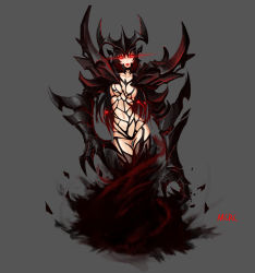1girl armor artist_name bad_id bad_pixiv_id black_hair black_sclera breasts claws colored_sclera demon_girl dota_(series) dota_2 fangs full_body glowing glowing_eyes grey_background highres mcrc_science medium_breasts monster_girl multicolored_hair nevermore_(dota_2) open_mouth red_eyes red_hair revealing_clothes shadow_fiend rating:Sensitive score:23 user:danbooru