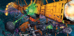 1970s_(style) 1980s_(style) aircraft airplane alien artrobot9000 battle clash claws crossover death_star decepticon energy epic galactic_empire galaxy glowing glowing_eyes green_eyes highres horns mecha no_humans oldschool open_mouth planet retro_artstyle robot science_fiction space spacecraft star_wars starfighter tagme transformers unicron weapon rating:General score:9 user:danbooru