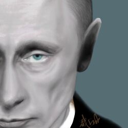  1boy blue_eyes closed_mouth formal looking_at_viewer male_focus real_life russia simple_background solo suit vladimir_putin xcnwzyx 