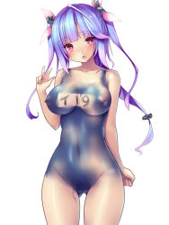 10s 1girl blue_hair blush bodypaint breasts cleft_of_venus false_clothes fang female_pubic_hair hair_ribbon i-19_(kancolle) kantai_collection large_breasts long_hair looking_at_viewer naked_paint navel nipples nude one-piece_swimsuit open_mouth painted_clothes personification pubic_hair pussy red_eyes ribbon school_swimsuit simple_background solo star-shaped_pupils star_(symbol) swimsuit symbol-shaped_pupils tsukumiya_amane twintails uncensored v white_background rating:Explicit score:48 user:danbooru