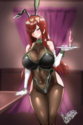  1girl breasts bunny_girl_suit cleavage cutoffs erza_scarlet fairy_tail fairy_tail:_dragon_cry large_breasts long_hair madsdross rabbit_ears red_hair skin_tight solo thick_thighs thighs wide_hips  rating:Sensitive score:10 user:Icameformilfs