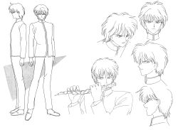 1boy ail_(sailor_moon) alternate_form bishoujo_senshi_sailor_moon bishoujo_senshi_sailor_moon_r character_sheet closed_mouth flute full_body hair_between_eyes highres instrument looking_at_viewer multiple_views official_art short_hair smile solo standing toei_animation