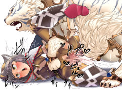  1boy 1girl ahegao animal_ears armored_boots bestiality blood blush boots cat_ears cat_girl censored clothed_sex cum cum_in_pussy dromarch_(xenoblade) fangs feccso grey_hair highres jumpsuit lying mosaic_censoring nia_(xenoblade) on_side open_mouth penis sex shoe_soles short_hair simple_background tiger tongue tongue_out torn_clothes torn_jumpsuit triangle_mouth white_background xenoblade_chronicles_(series) xenoblade_chronicles_2 yellow_eyes yellow_jumpsuit 