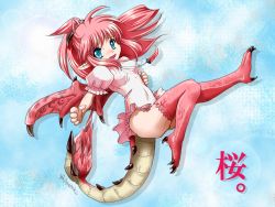  blue_eyes capcom dragon_girl flying monster_girl monster_hunter_(series) pink_hair pink_rathian rathian scales tail wings  rating:Sensitive score:16 user:Rikko-43