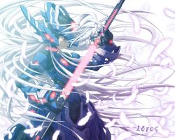  artist_request character_request feathers mecha robot source_request sword weapon white_hair  rating:Sensitive score:5 user:Jentennyson