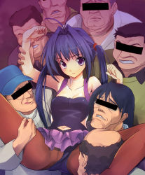  00s 1girl 6+boys anshinmama blue_hair cameltoe censored clothing_aside ginban_kaleidoscope held_up hetero holding_legs identity_censor imminent_rape long_hair multiple_boys navel panties panties_aside panties_under_pantyhose pantyhose purple_eyes purple_panties sakurano_tazusa skirt solo_focus spread_legs sum surrounded surrounded_by_men thigh_grab twintails ugly_man underwear upskirt you_gonna_get_raped  rating:Questionable score:63 user:danbooru