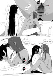 2girls breasts censored closed_eyes completely_nude dark-skinned_female dark_skin dildo double_dildo english_text female_commander_(girls&#039;_frontline) female_pubic_hair girls&#039;_frontline greyscale hair_over_eyes head_back highres huqu kiss lee-enfield_(girls&#039;_frontline) long_hair monochrome multiple_girls nude object_insertion pubic_hair sex sex_toy shared_object_insertion sitting sweat vaginal vaginal_object_insertion very_long_hair yuri rating:Explicit score:155 user:danbooru