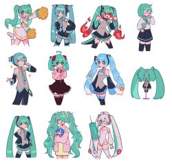  ! !! 1boy 6+girls adjusting_eyewear ahoge animalization aqua_eyes aqua_fur aqua_hair aqua_neckerchief aqua_necktie aqua_sailor_collar arm_tattoo bare_shoulders black_pants blue_eyes blue_hair blush book bow breathing_fire cat character_doll cheerleader choker cleavage_cutout clothing_cutout coke-bottle_glasses covering_own_mouth crop_top curly_hair detached_sleeves dot_nose dress drooling eyepatch facial_mark fiery_hair fire forehead_mark frilled_skirt frills genderswap genderswap_(ftm) glasses grey_shirt hair_bow hair_ornament hair_over_one_eye hairclip hand_on_headset hat hatsune_miku hatsune_mikuo headset heart heart-shaped_pupils heart_ahoge heart_cutout heart_eyepatch highleg highleg_leotard highres holding holding_book holding_letter holding_syringe jacket jirai_kei jitome joints kaito_(vocaloid) large_syringe leotard letter liquid_hair long_hair long_sleeves looking_at_viewer love_letter messy_hair midriff multicolored_hair multiple_girls multiple_persona musical_note neckerchief necktie nekooishii89 nurse_cap one_eye_closed open_mouth oversized_object pants pink_jacket pink_shirt pointing pom_pom_(cheerleading) puffy_sleeves rainbow red_bow red_eyes robot_joints sailor_collar school_uniform sharp_teeth shirt shirt_tucked_in short_hair short_necktie short_ponytail skirt skull_ornament sleepwear sleeveless smile spaghetti_strap sparkle spiked_choker spikes spring_onion starfish_hair_ornament symbol-shaped_pupils syringe tail tattoo teeth thighhighs torn_clothes torn_necktie torn_skirt twintails two-tone_hair very_long_hair vocaloid whiskers white_background white_choker white_hair white_leotard white_shirt white_skirt white_thighhighs yellow_dress 