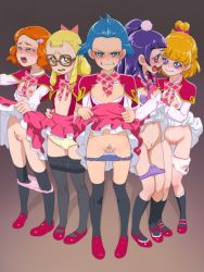 5girls aqua_eyes asahina_mirai black_legwear blonde_hair blue_hair blush bow breasts breasts_out cameltoe cleft_of_venus closed_eyes clothes_lift clothes_pull embarrassed emily_(mahou_girls_precure!) eyebrows female_focus full_body glasses hair_bobbles hair_bow hair_ornament izayoi_liko kei_(mahou_girls_precure!) lifting_own_clothes loli long_hair long_sleeves mahou_girls_precure! multiple_girls muramura_hito navel nipples open_clothes orange_hair panties panties_around_leg panty_pull pantyhose pantyhose_pull pink_eyes polka_dot polka_dot_panties precure pubic_hair purple_hair pussy shadow shoes short_hair simple_background skirt skirt_hold skirt_lift small_breasts standing sweat thigh_gap uncensored underwear yellow_eyes rating:Explicit score:135 user:Domestic_Importer