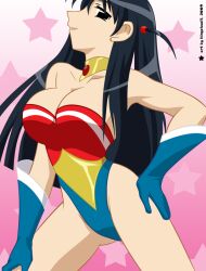  arm_on_thigh black_hair blue_gloves collar cosplay gloves leotard long_hair looking_at_viewer pigtail_braids school_rumble tsukamoto_tenma twintails wonder_woman wonder_woman_(cosplay)  rating:Questionable score:8 user:animefan2023